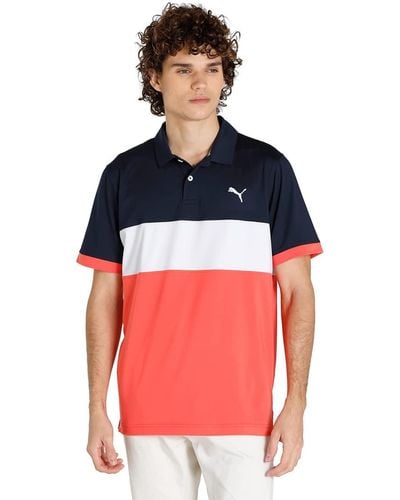 PUMA S Cloudspun Highway Golf Polo Shirt Navy Blazer-hot Coral M - Red