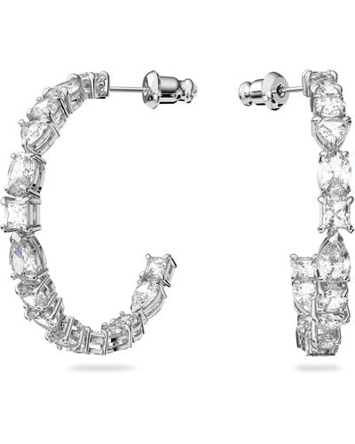 Swarovski Tennis Deluxe Hoop Pierced Earrings With White Crystal In A Rhodium Plated Setting - Metallic