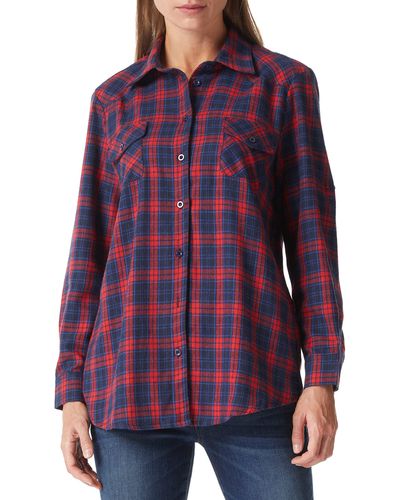 FIND Casual Rolled Up Long Sleeve Plaid Shirts Button Down Blouse Tops - Purple