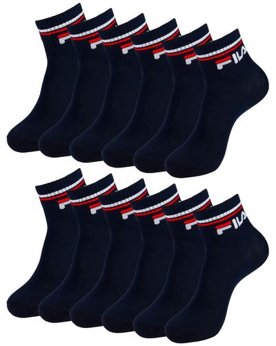Fila Calza Lot de 6 paires de chaussettes de sport trois-quarts pour homme et femme - Bleu