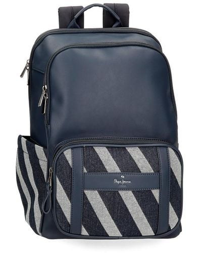 Pepe Jeans Celine Laptop Backpack 15.6" Blue 30x41x14cm Polyester With Faux Leather Details 12.76l By Joumma Bags