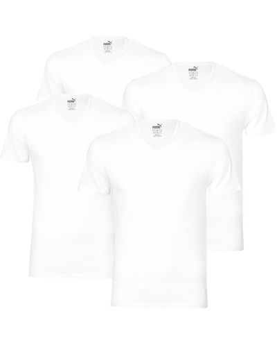 PUMA 4er Pack T-Shirt V-Neck Kurzarm Einfarbig V-Ausschnitt - Weiß