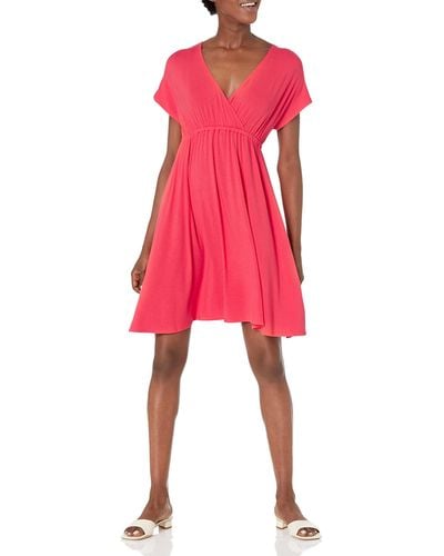 Amazon Essentials Solid Surplice Dress Casual - Red