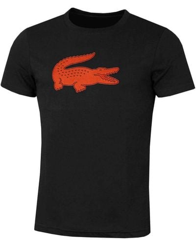 Lacoste T-shirt en jersey respirant avec imprimé crocodile 3D - Noir