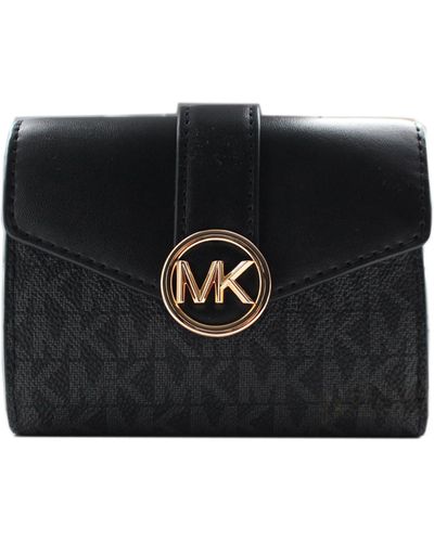 Michael Kors Medium Flap Mk Print Wallet Tri-fold 'carmen' - Black