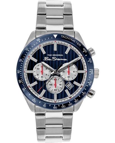 Ben Sherman Bs095usm Silver Stainless Steel Bracelet Watch With Blue Dial - Metallic
