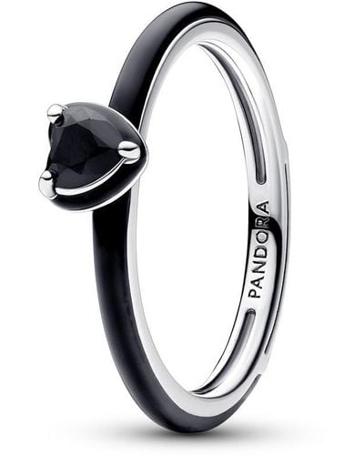 PANDORA Me Heart Sterling Silver Ring With Black Crystal And Black Enamel