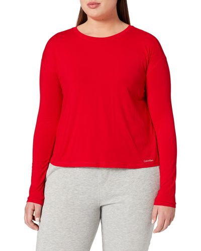 Calvin Klein Cuello Curvado L/S Camiseta de Pijama - Rojo