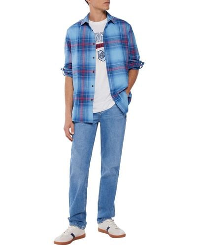 Springfield Reconsider L/S Check Cotton Slub Shirt IN Regular FIT Camisa - Azul