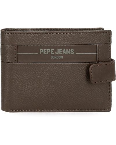 Pepe Jeans Checkbox Horizontal Wallet With Click Closure Brown 11 X 8.5 X 1 Cm Leather