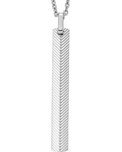 Fossil Stainless Steel Silver-tone Harlow Linear Texture Bar Necklace - White