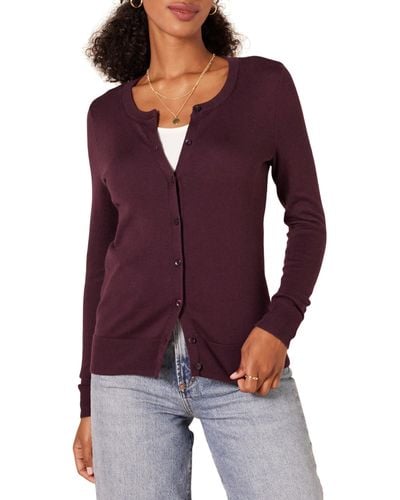 Amazon Essentials Plus Size Lightweight Crewneck Cardigan Sweater Burgundy - Purple