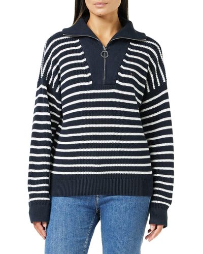 Tommy Hilfiger Hayana Stripe Zip-up Sweater Suter - Azul