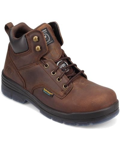 Skechers S Lace Up Boot W/safety Toe Shoe - Brown