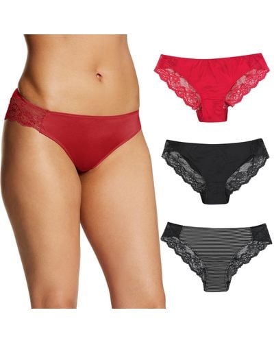Maidenform Tanga Panty Back Cheeky Lace Panties für Frauen 3er Pack Unterwäsche im Bikini-Stil - Rot