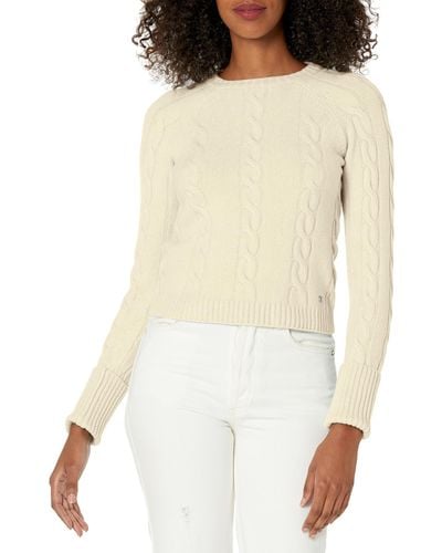 Guess Long Sleeve Round Neck Denise Cable Sweater - White