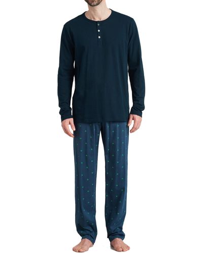 Schiesser Schlafanzug lang Pyjamaset - Blau