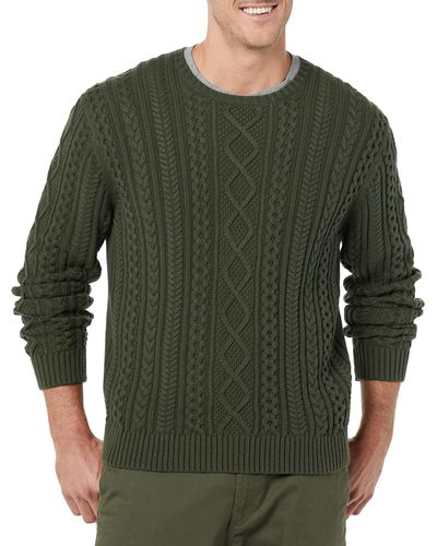 Amazon Essentials Pullover mit Langen Ärmeln und Rundhalsausschnitt aus 100% Baumwolle mit Zopfmuster - Grün