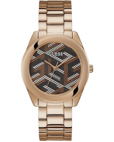 Guess Brown Round Stainless Steel Dial Analog Watch- Gw0607l3 - Metallic