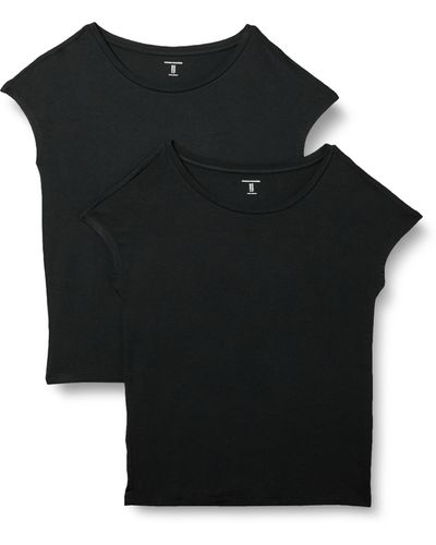 Amazon Essentials T-Shirt con Scollo a Barca e vestibilità Standard a iche Corte in Jersey Donna - Nero
