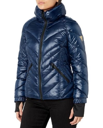 Guess Belted Softshell Jacket With Hood - Blue