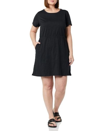 Amazon Essentials Vestido corto en punto de algodón con cintura elástica y manga corta Mujer - Negro
