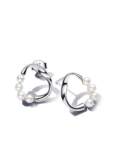 PANDORA Essence Sterling Silver Stud Earrings With White Treated Freshwater Cultured Pearl - Metallic