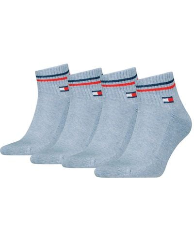 Tommy Hilfiger Lot de 4 paires de chaussettes trois-quarts unisexes au design rétro - Bleu