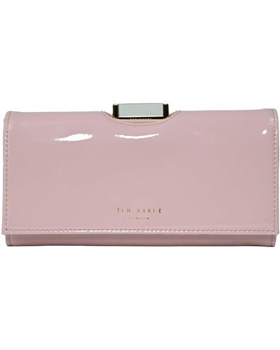 Ted Baker London Bitaas Large Bobble Matinee Purse Wallet In Dusky Pink Patent Leather - Black