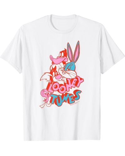 Amazon Essentials Looney Tunes Red And Pink Character Collage T-shirt - White