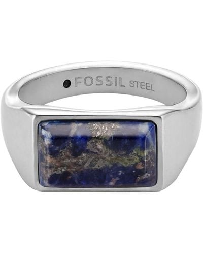Fossil All Stacked Up Stainless Steel Signet Ring - Blue