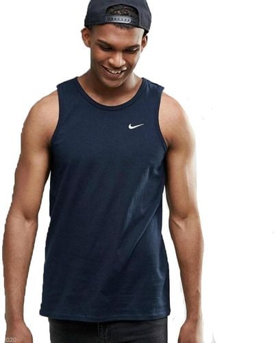 Nike Vest Sport Regular Fit Fitness Tank Top Baumwolle Shirt Muskelshirt Navy - Blau