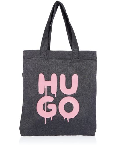 HUGO S Erik Hm Tote Cotton-blend Tote Bag With Graffiti-style Stacked Logo Size One Size - Black