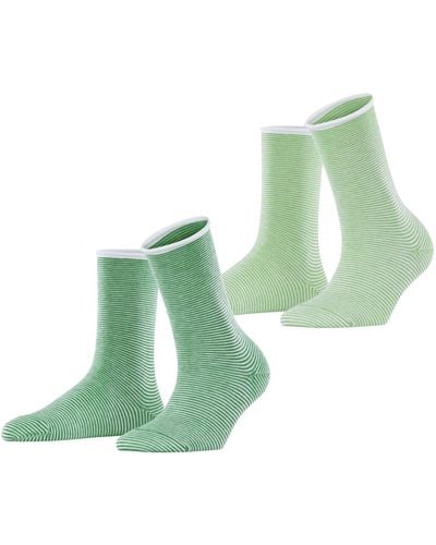 Esprit Allover Stripe 2-pack Sokken Ademend Duurzaam Biologisch Katoen Versterkte Sokken Drukvrije Rolband Een Allrounder - Groen