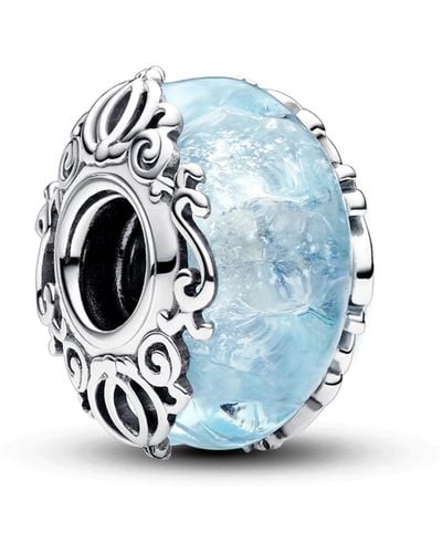 PANDORA Disney Sterling Silver Charm With Light Blue Murano Glass And Silver Foil
