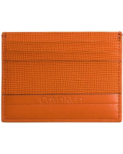 Calvin Klein Saffiano Card Holder Orange Peel - Oranje