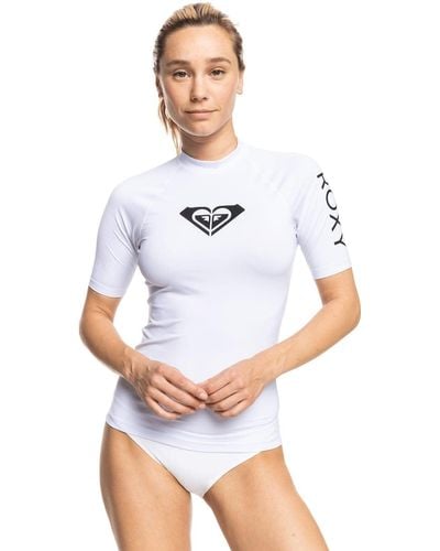 Roxy Womens Whole Hearted Short Sleeve Rashguard Rash Guard Shirt - White