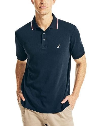 Nautica Mens Classic Fit Short Sleeve Solid Soft Cotton Polo Shirt - Blue
