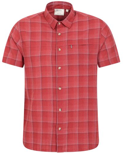 Mountain Warehouse Holiday Camicia da Uomo A ica Corta Fresca in Cotone Leggero - Rosso