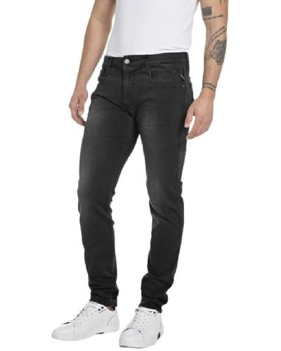 Replay Jeans Uomo Anbass Slim Fit Super Elasticizzati - Nero