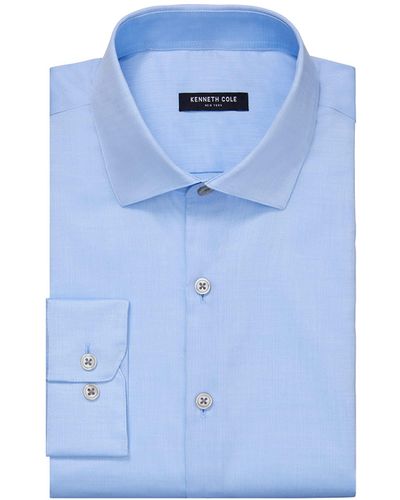 Kenneth Cole Reaction Dress Shirt Slim Fit Stretch Collar Non Iron Solid - Blue