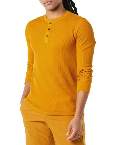 Amazon Essentials Camisa Henley de Panal de Abeja de ga Larga con Ajuste Entallado Hombre - Naranja