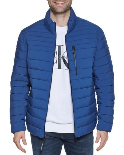 Calvin Klein Mens Lightweight Water Resistant Packable Down Puffer Jacket - Blue