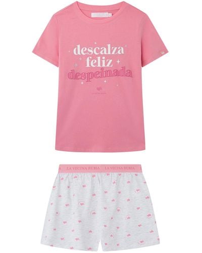 Women'secret Pijama Corto 100% algodón Rosa La Vecina Rubia Juego