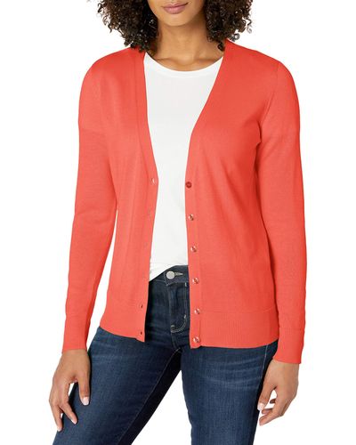 Amazon Essentials Classic Fit Lightweight Long-sleeve V-neck Cardigan Sweater - Pink