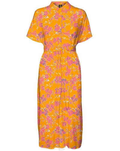 Vero Moda Vmmenny Ss Calf Shirt Dress Wvn Ga - Orange