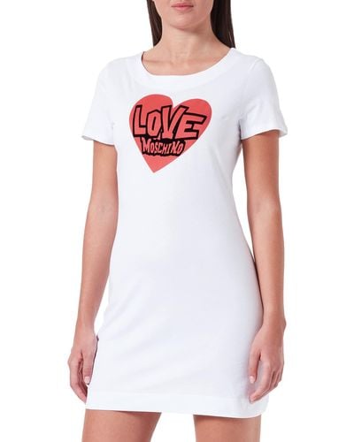 Love Moschino A-line Short Sleeves in 30/1 Cotton Jersey Dress - Weiß