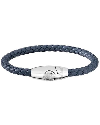 Timberland BACARI TDAGB0001704 Bracelet pour homme en acier inoxydable argenté et cuir bleu foncé