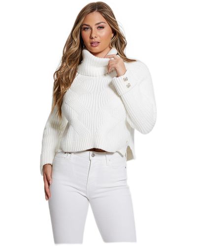 Guess Long Lois Rolled Up Sleeve Sweater - White