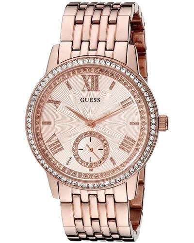 Guess U0573l3 Classic Rose Gold-tone Watch With Genuine Crystals - Pink